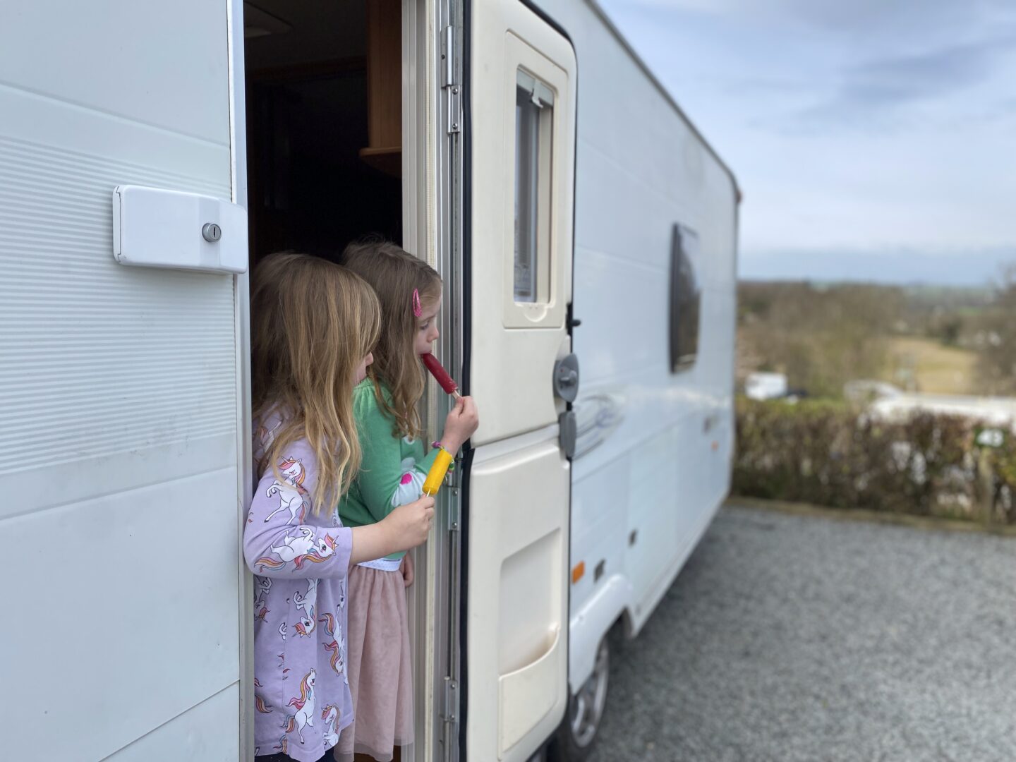 caravan towing in a UK campsite