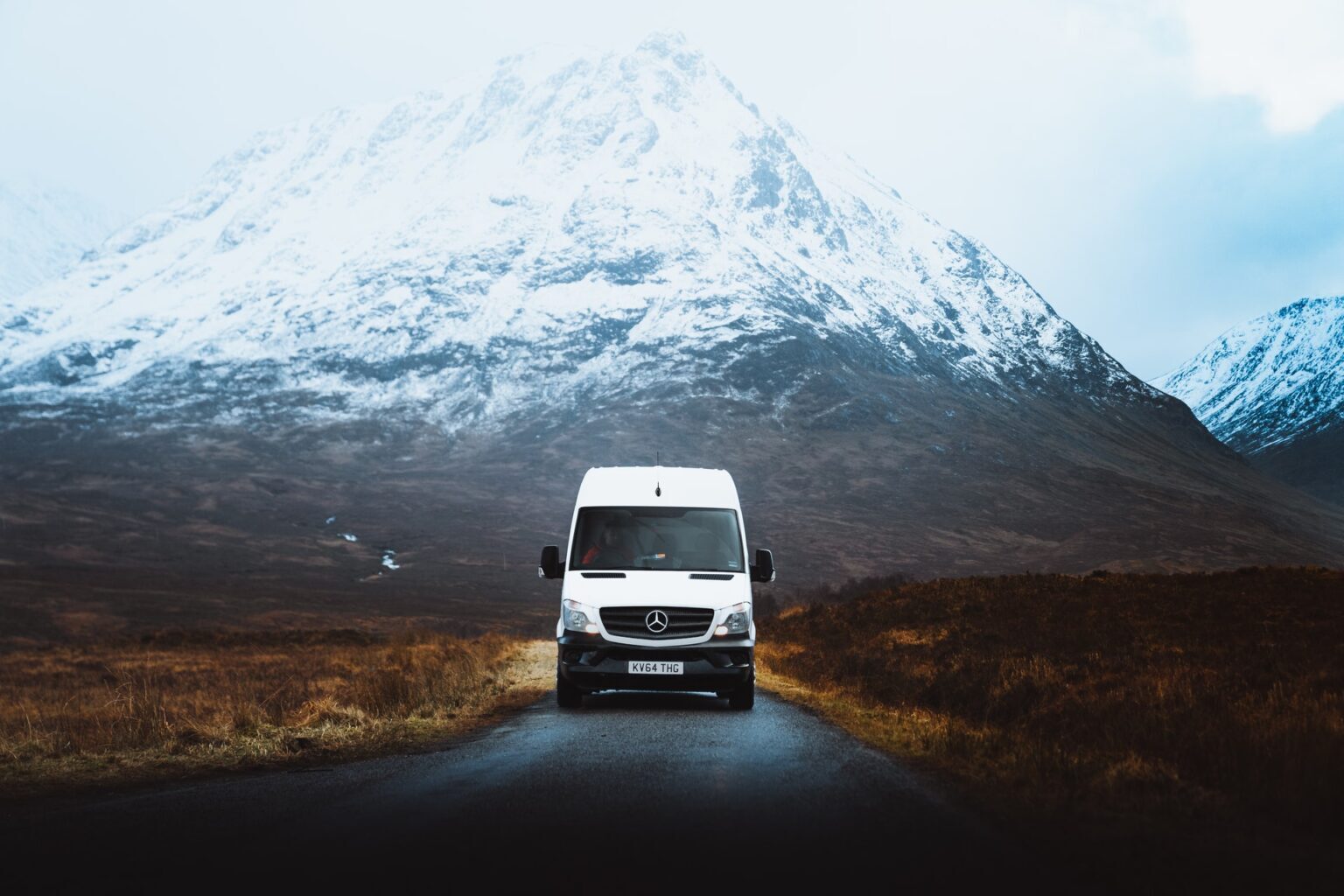 White van against a mountain 1