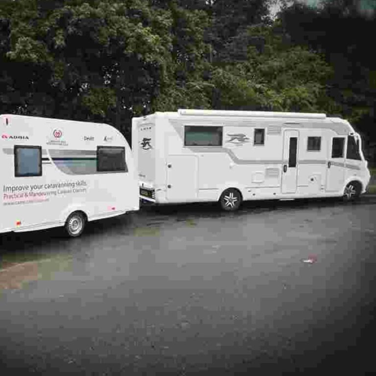 Motorhome towing a caravan