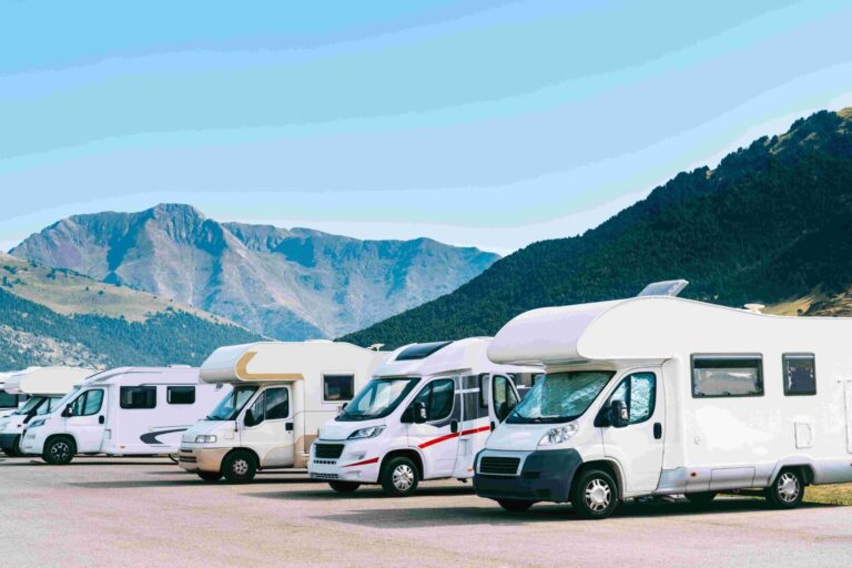 Summer,tourism,with,rv,in,the,mountain.,campers,parked,in